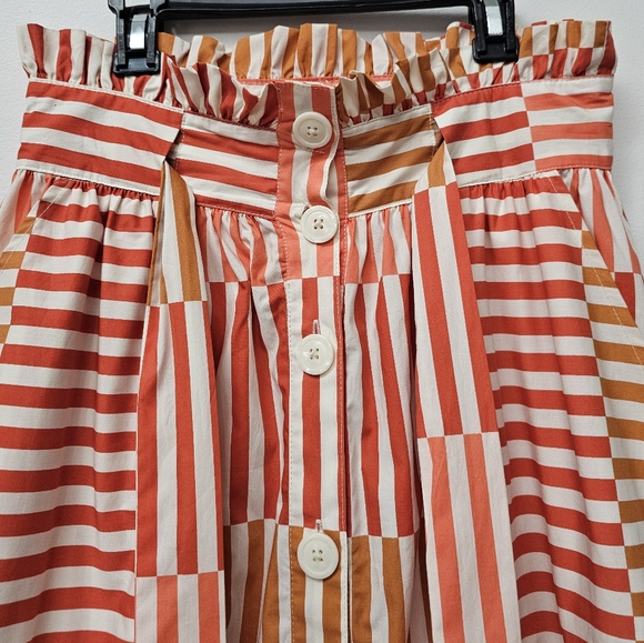 Who What Wear Geometric Coastal Pristine Paper Bag Waist Button Front Midi Skirt - Picture 3 of 12